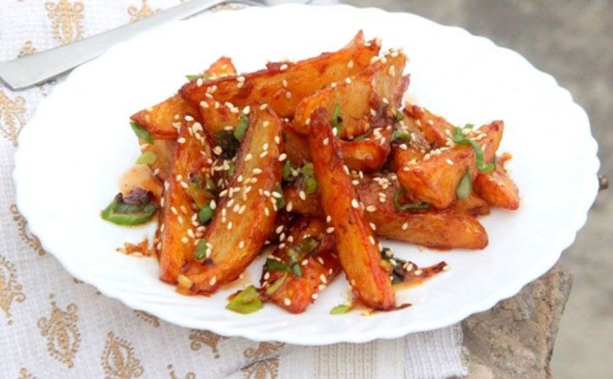 غذاي چيني سيب زميني عسلي کنجدي