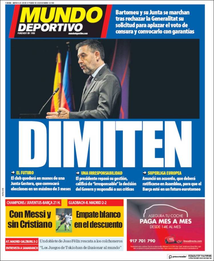 صفحه اول روزنامه موندو دیپورتیوو
