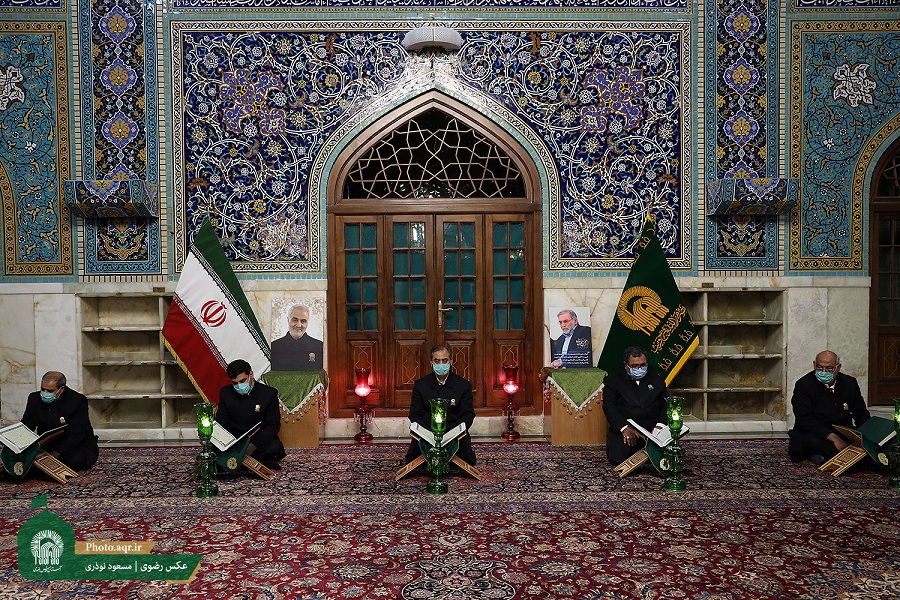 طواف پیکر دانشمند هسته‌ای شهید محسن فخری‌زاده در حریم رضوی