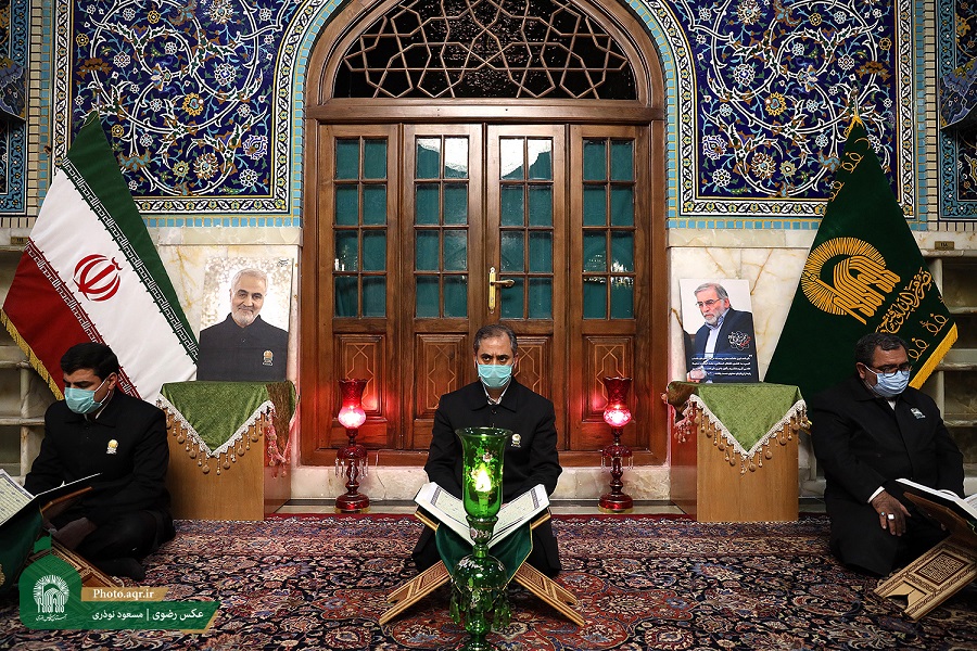 طواف پیکر دانشمند هسته‌ای شهید محسن فخری‌زاده در حریم رضوی
