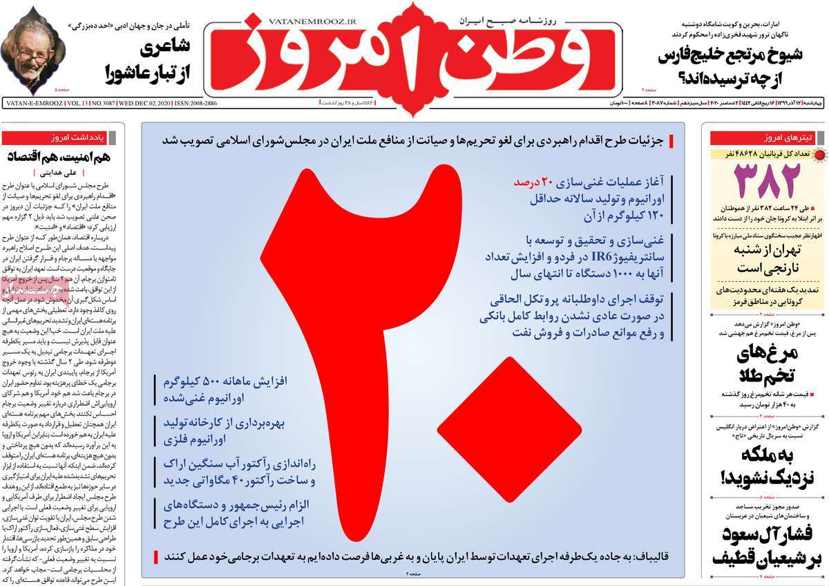 صفحه اول روزنامه وطن امروز