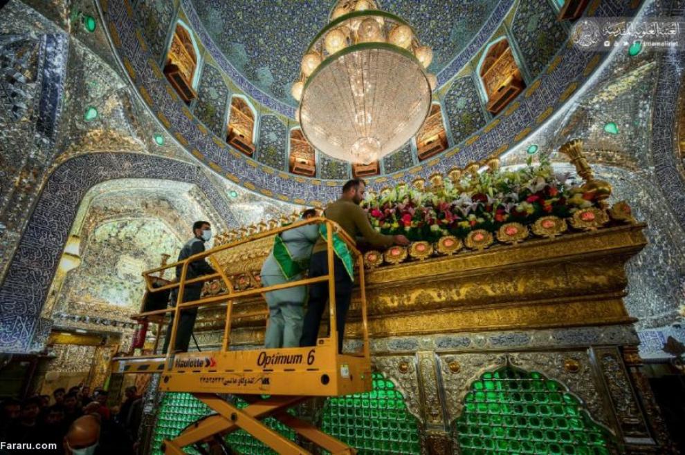 عکس/ گل‌آرایی حرم امام علی(ع) در آستانه ولادت حضرت زهرا(س)