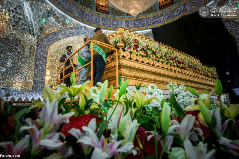 عکس/ گل‌آرایی حرم امام علی(ع) در آستانه ولادت حضرت زهرا(س)