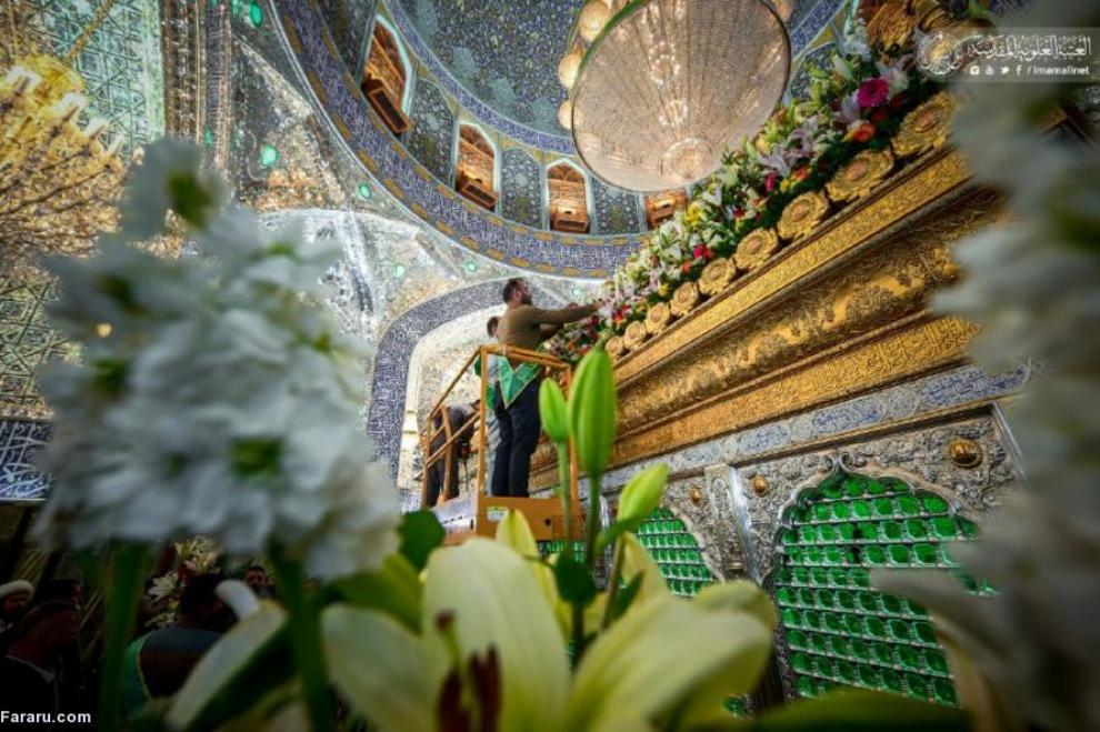 عکس/ گل‌آرایی حرم امام علی(ع) در آستانه ولادت حضرت زهرا(س)