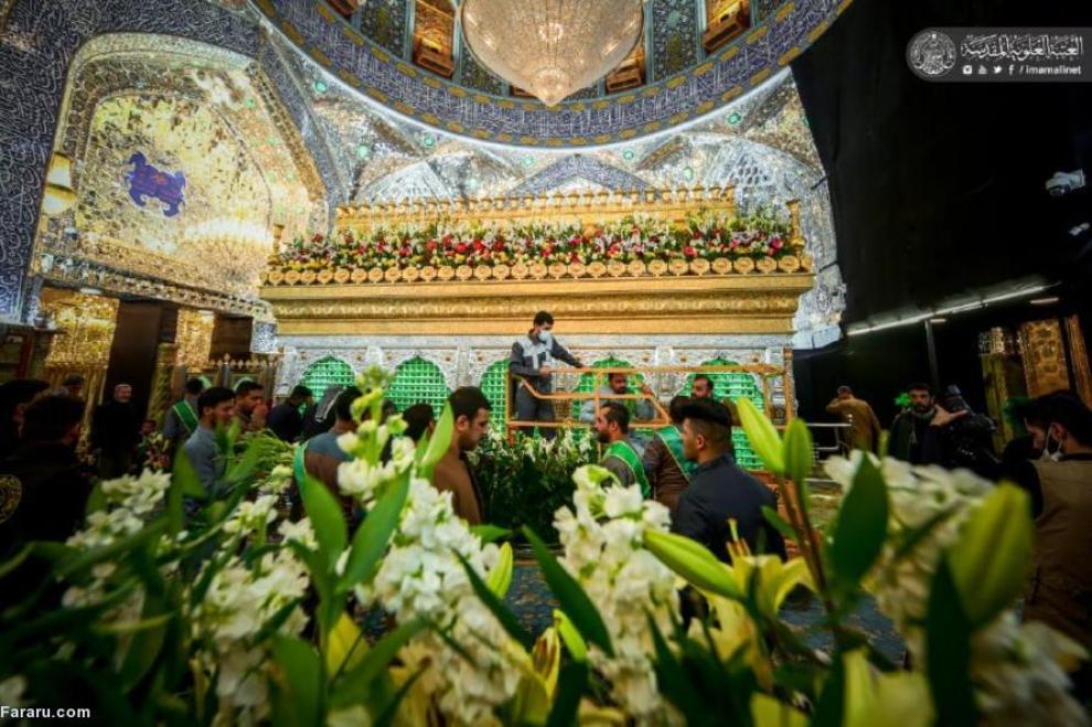 عکس/ گل‌آرایی حرم امام علی(ع) در آستانه ولادت حضرت زهرا(س)