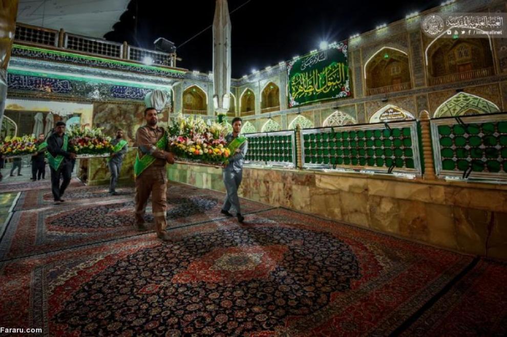 عکس/ گل‌آرایی حرم امام علی(ع) در آستانه ولادت حضرت زهرا(س)