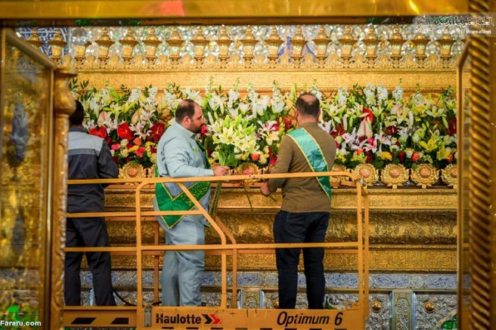 عکس/ گل‌آرایی حرم امام علی(ع) در آستانه ولادت حضرت زهرا(س)