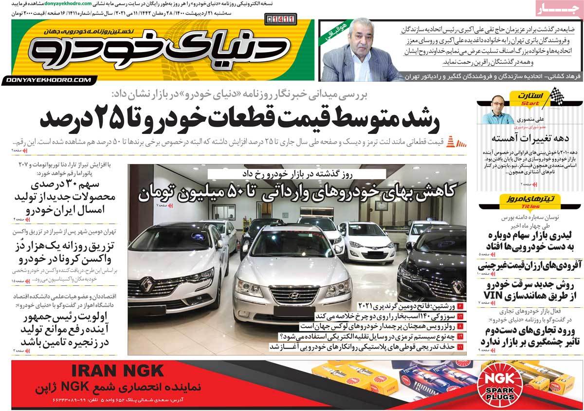 صفحه اول روزنامه  دنیای خودرو