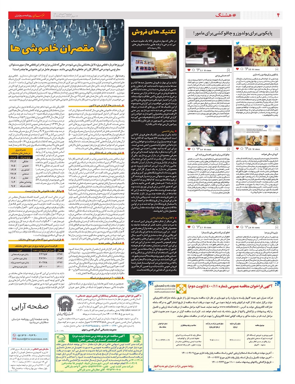 روزنامه خراسان/ مقصران خاموشی ها