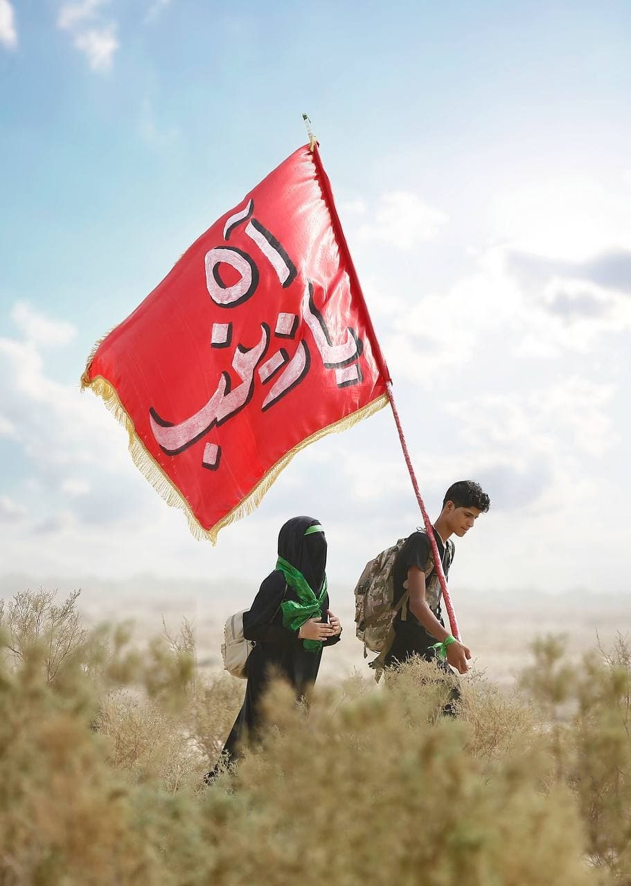 عکس/ قدم قدم با یک علم سوی حرم