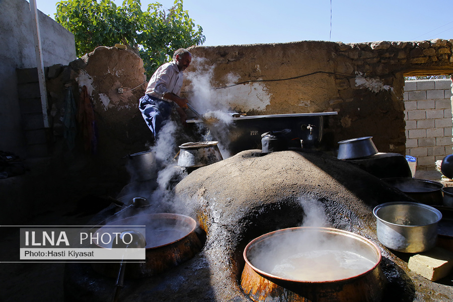 عکس/ تولید سنتی شیره انگور در روستای «بهارستان» سبزوار