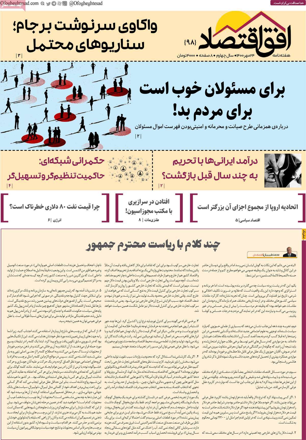 صفحه اول هفته نامه افق اقتصاد