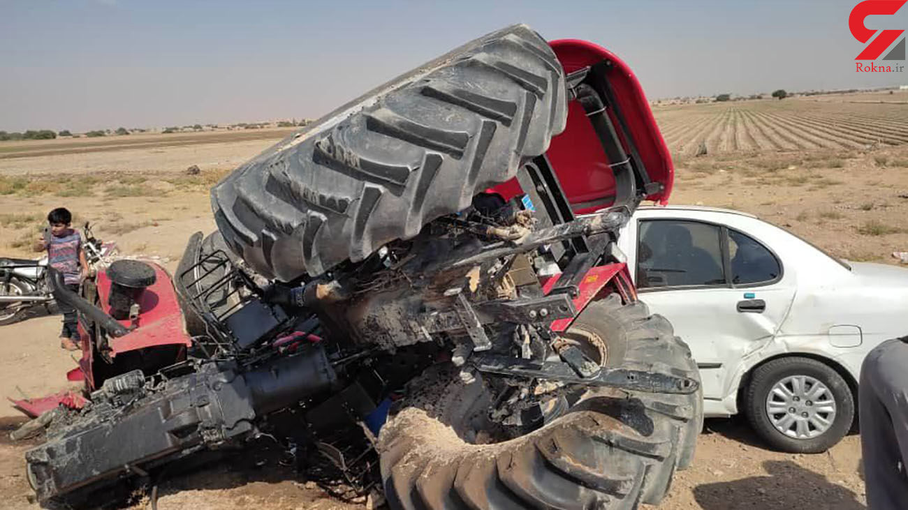 تصادف شدید خودروی سواری با تراکتور در خوزستان
