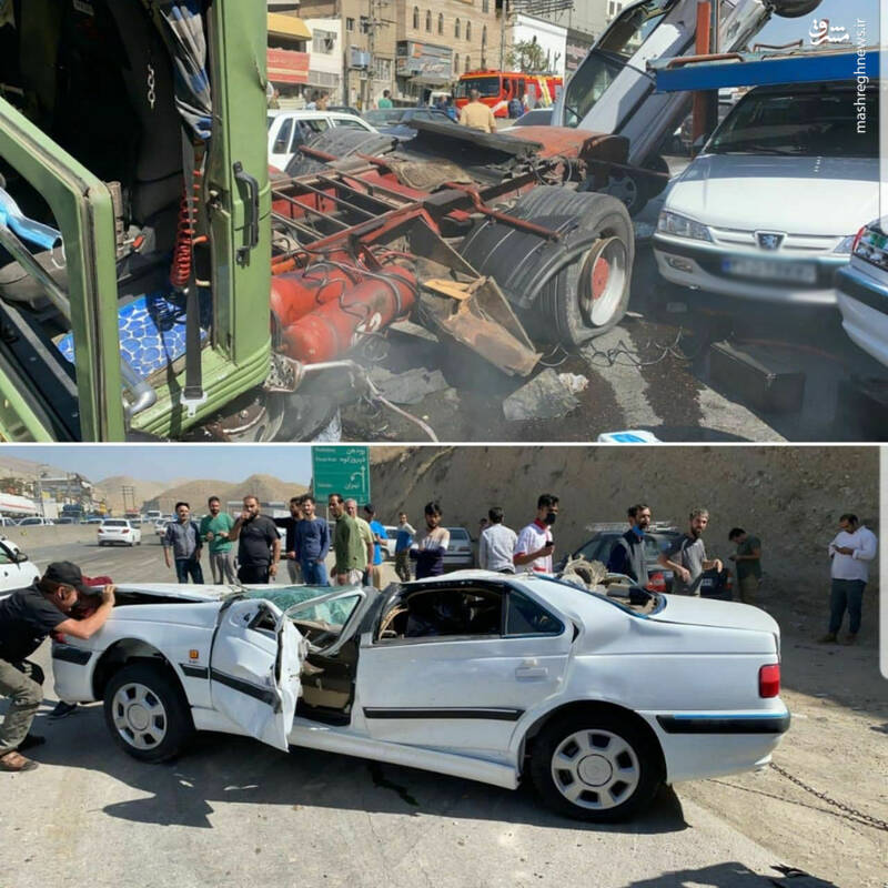 عکس/ واژگونی تریلی حامل خودرو در جاجرود
