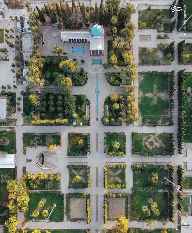 نمای هوایی زیبا از آرامگاه سعدی
