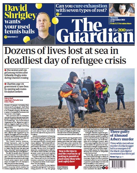 صفحه اول روزنامه گاردین/ مرگبارترین روز پناهجویان، ده ها نفر در دریا جان باختند