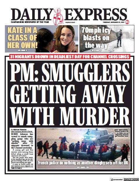 صفحه اول روزنامه دیلی اکسپرس/ قاچاقچیانِ قاتل گریختند