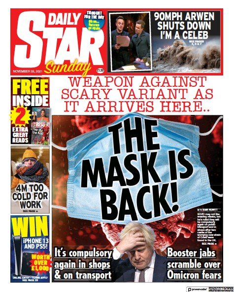 صفحه اول روزنامه دیلی استار/ ماسک ها برگشتند!