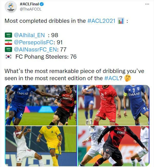 باشگاه پرسپولیس در رده دوم بهترین تیم‌های دریبل زن لیگ قهرمانان آسیا 2021