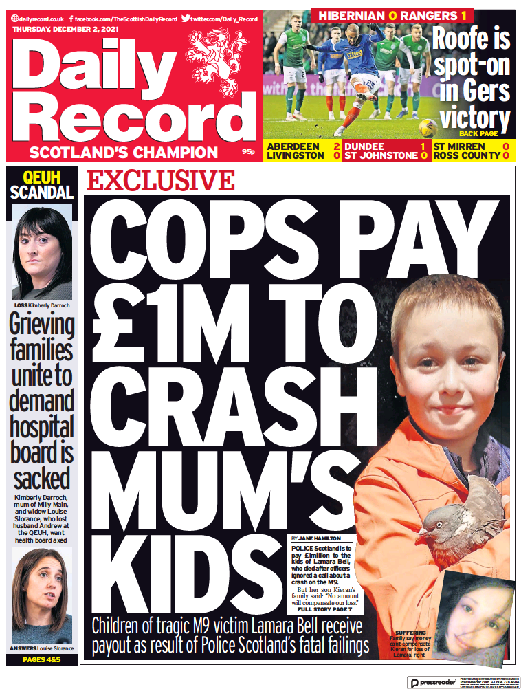 صفحه اول روزنامه دیلی رکورد/ پلیس یک میلیون پوند غرامت پرداخت کرد