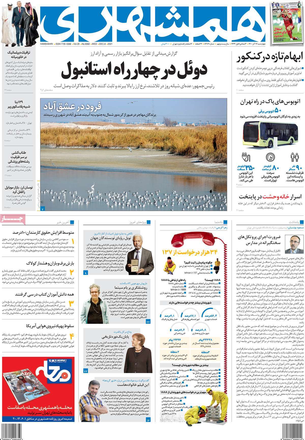 صفحه اول روزنامه همشهری