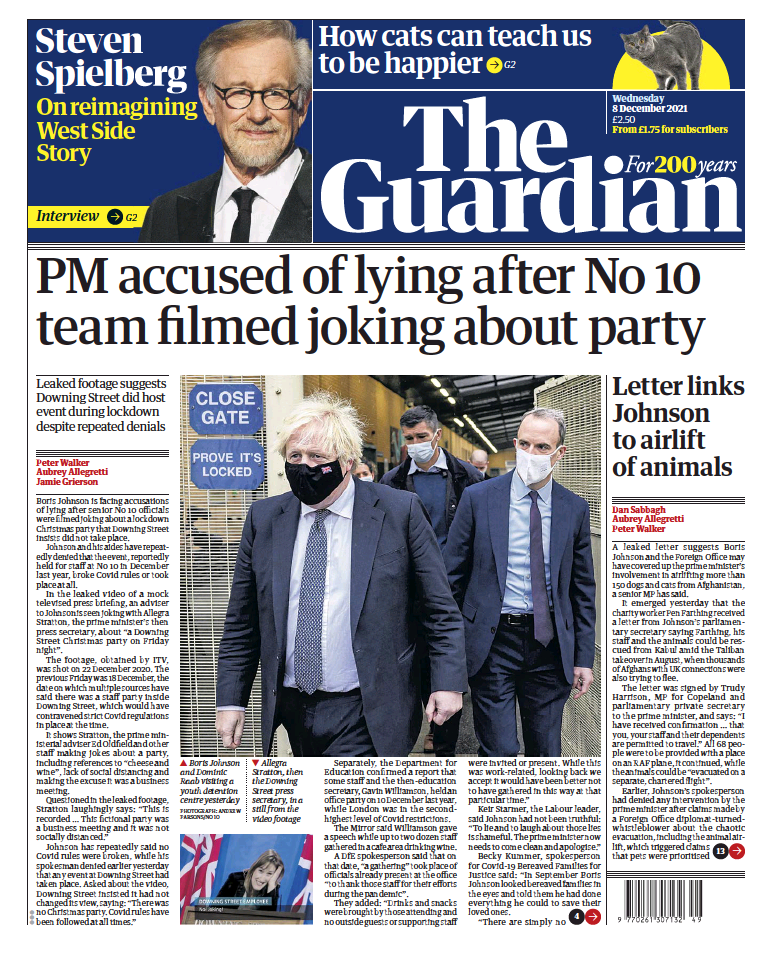 صفحه اول روزنامه گاردین/ نخست وزیر انگلستان متهم به دروغگویی شد