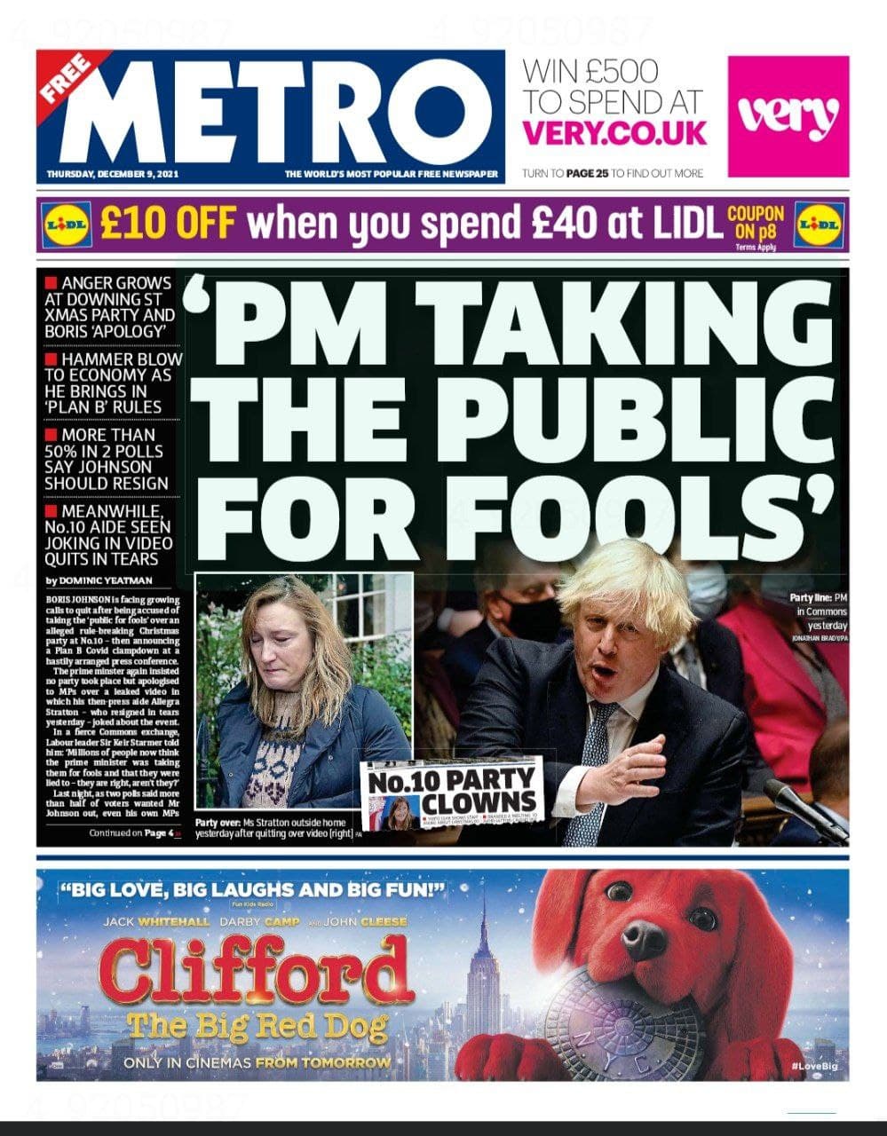 صفحه اول روزنامه مترو/ نخست وزیر [انگلستان] مردم را احمق فرض کرده است