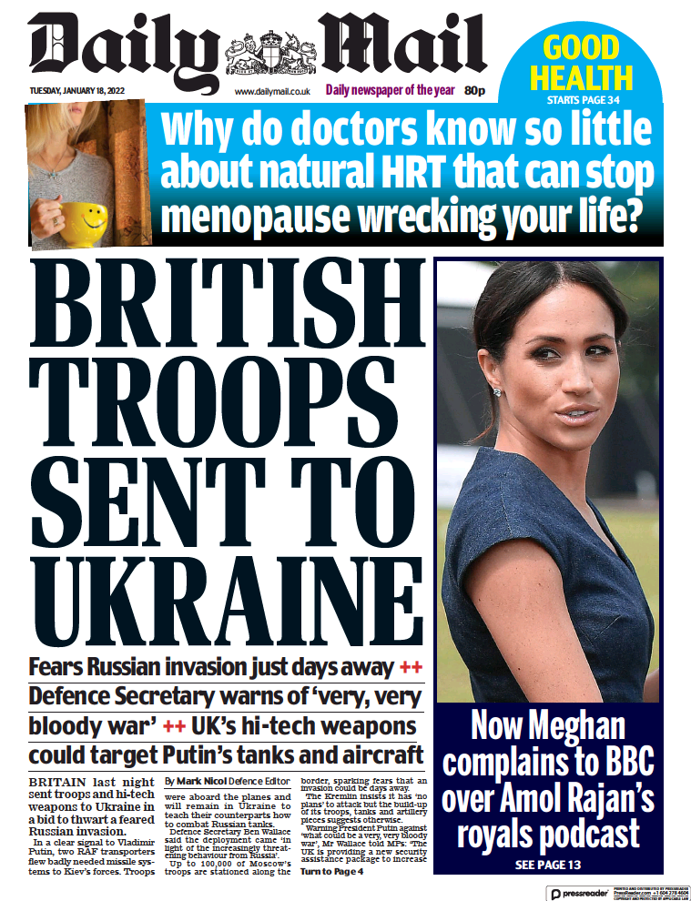 صفحه اول روزنامه دیلی میل/ نیروهای ایرلند به اوکراین اعزام شدند