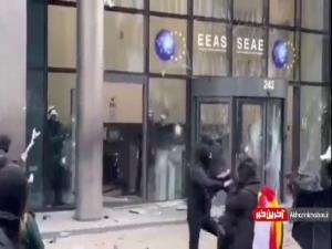درگیری معترضان به قرنطینه و تمهیدات کرونایی در بروکسل با پلیس