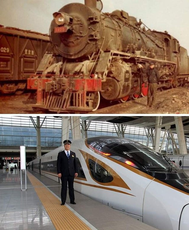 دو تصویر از راننده قطار چینی با فاصله 26 سال! 