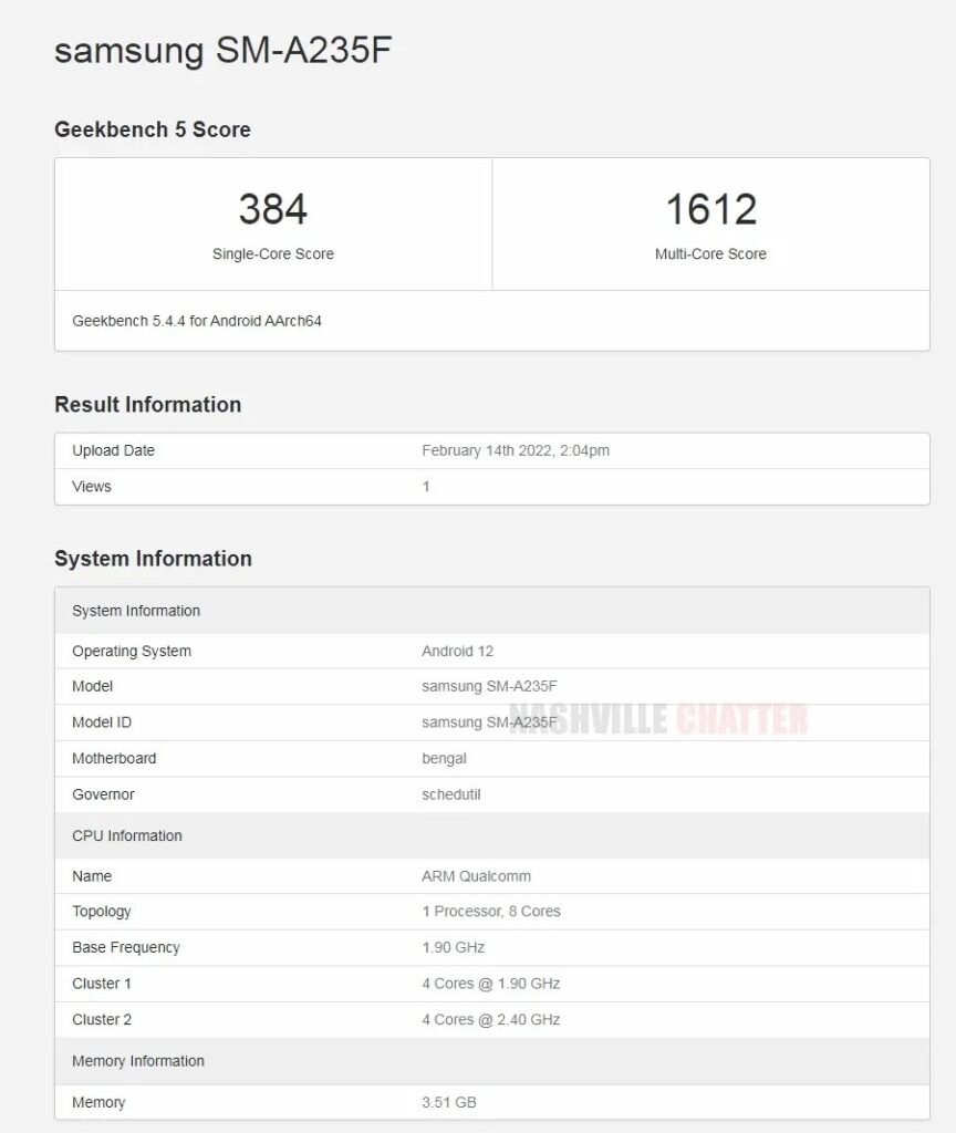 گلکسی A23 4G در GeekBench مشاهده شد