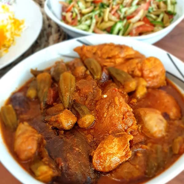 خورش بامیه و بادمجان خوشمزه به روش مجلسی