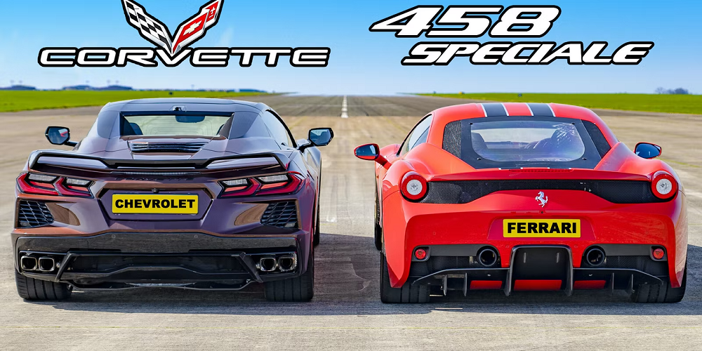 درگ هیجان‌انگیز کوروت C8 با فراری ۴۵۸ اسپشیاله