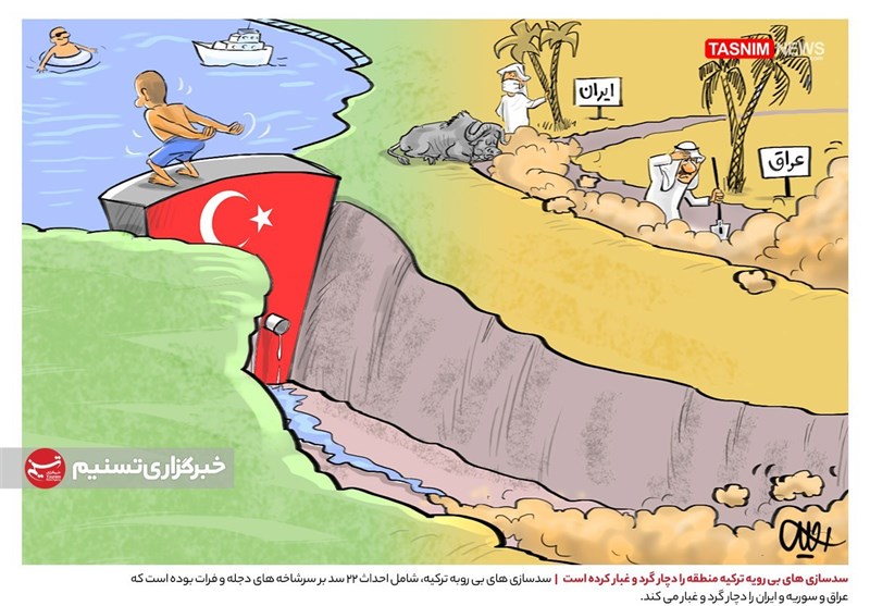 کاریکاتور/ سدسازی های بی رویه ترکیه و گرد و غبار در منطقه
