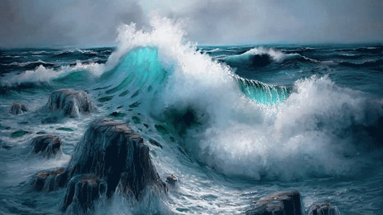 برخورد امواج دریا با ساختمان های کنار ساحل