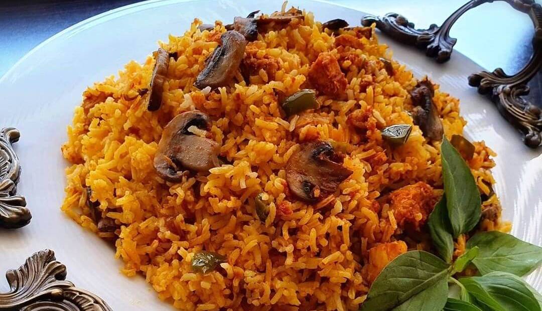 آموزش «پلو گیاهی» با قارچ و بادمجان