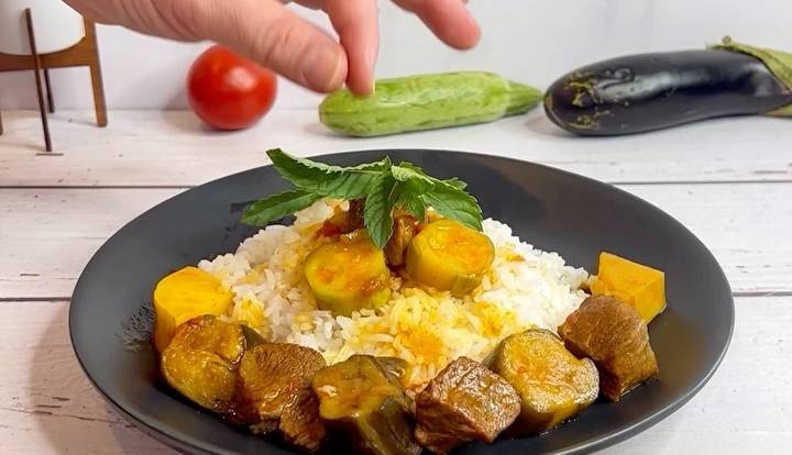 یتیمچه خوشمزه و مجلسی با گوشت و بادمجان