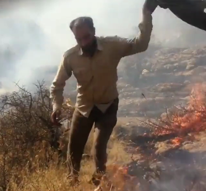 ویدئویی از تلاش محیط‌بان نجفی برای مهار آتش مراتع