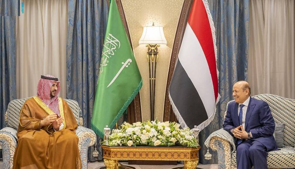 دیدار وزیر دفاع عربستان با رئیس شورای رهبری دولت مستعفی یمن 