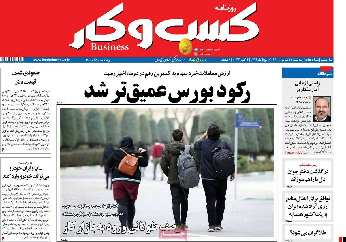 صفحه اول روزنامه کسب و کار