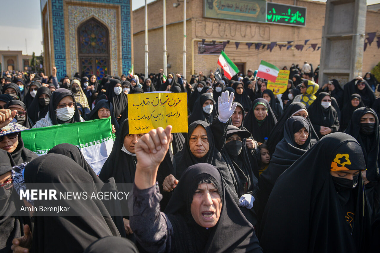 عکس/ پلاکاردهای قابل تامل شیرازی ها در راهپیمایی؛ سلبریتی کجایی؟!