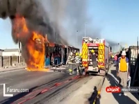 اتوبوس‌ها در اعتصاب تاکسی‌ها به آتش کشیده شدند
