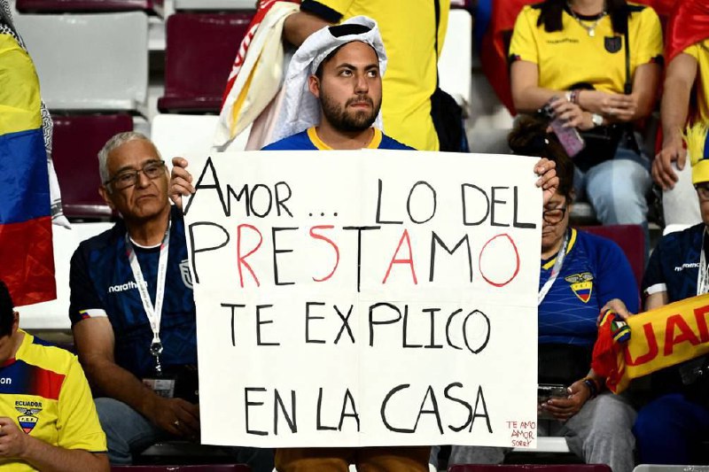 عکس/ ترس هوادار اکوادوری از همسرش سوژه جام جهانی قطر شد!