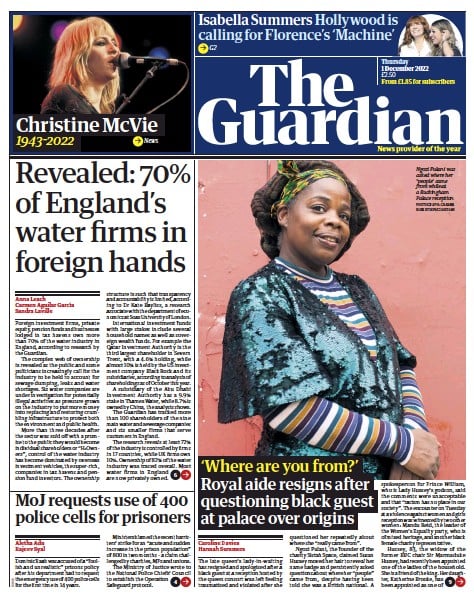 صفحه اول روزنامه گاردین/ 70% منابع آبی انگلستان در دستان خارجی‌ها