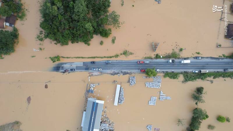 تصویر هوایی از جاده‌ سیل زده برزیل