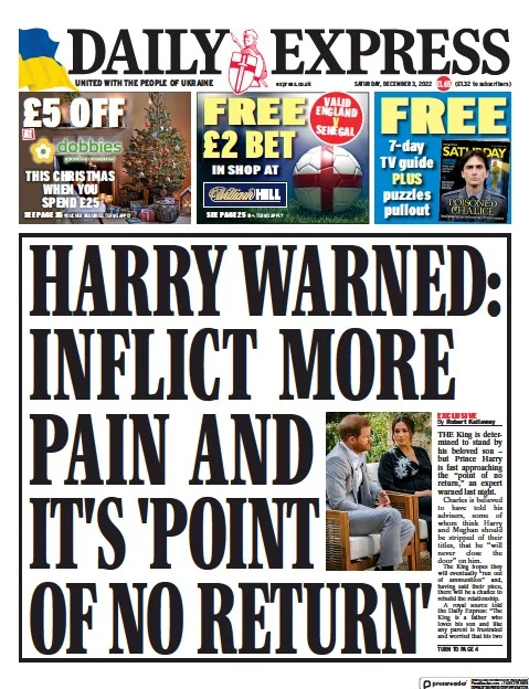 صفحه اول روزنامه دیلی اکسپرس/ هشدار هری: ایجاد رنج و درد بیشتر و نقطه بی بازگشت برای انگلستان 