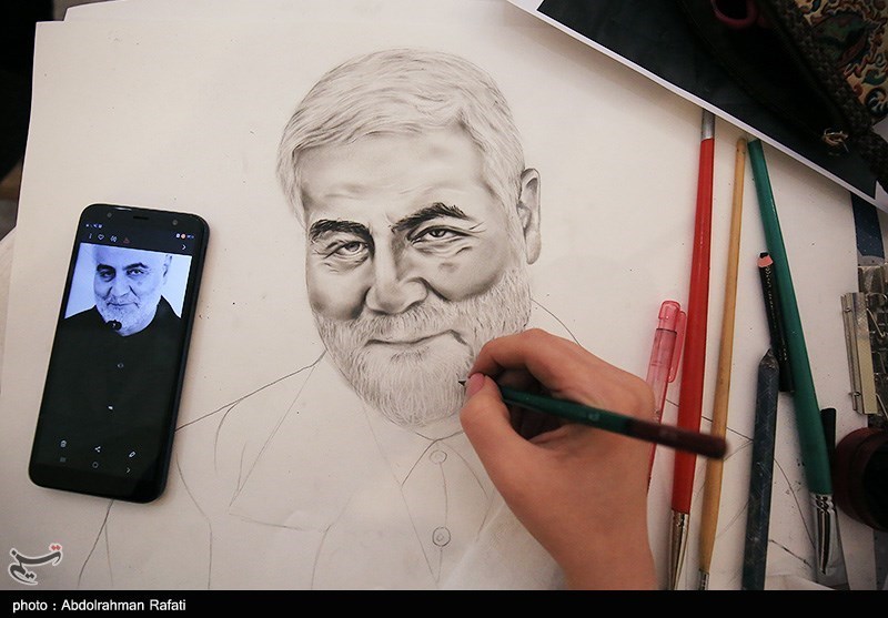 طراحی چهره سردار شهید سلیمانی توسط دانشجویان طراحی و گرافیک همدان