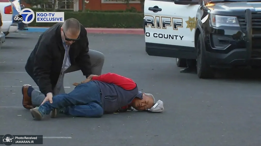 عکس/ لحظه دستگیری یک مظنون پس از تیراندازی در کالیفرنیا