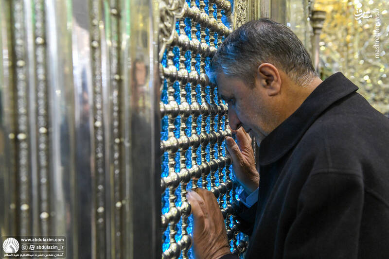 عکس/ حضور رئیس سازمان انرژی اتمی در مراسم غبارروبی حرم سیدالکریم