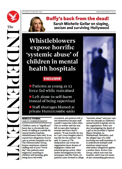 صفحه اول روزنامه ایندیپندنت/ افشای آزارهای وحشتناک کودکان دارای بیماری روانی در بیمارستان های انگلیس